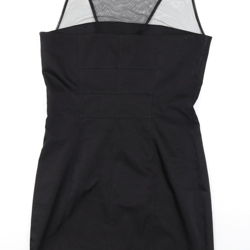 H&M Womens Black Polyester Pencil Dress Size 14 Scoop Neck Zip