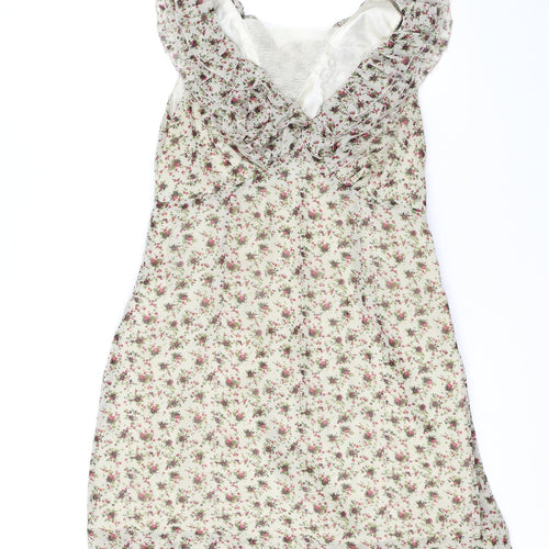 Madam Rage Womens Beige Floral Polyester Mini Size 12 V-Neck Zip