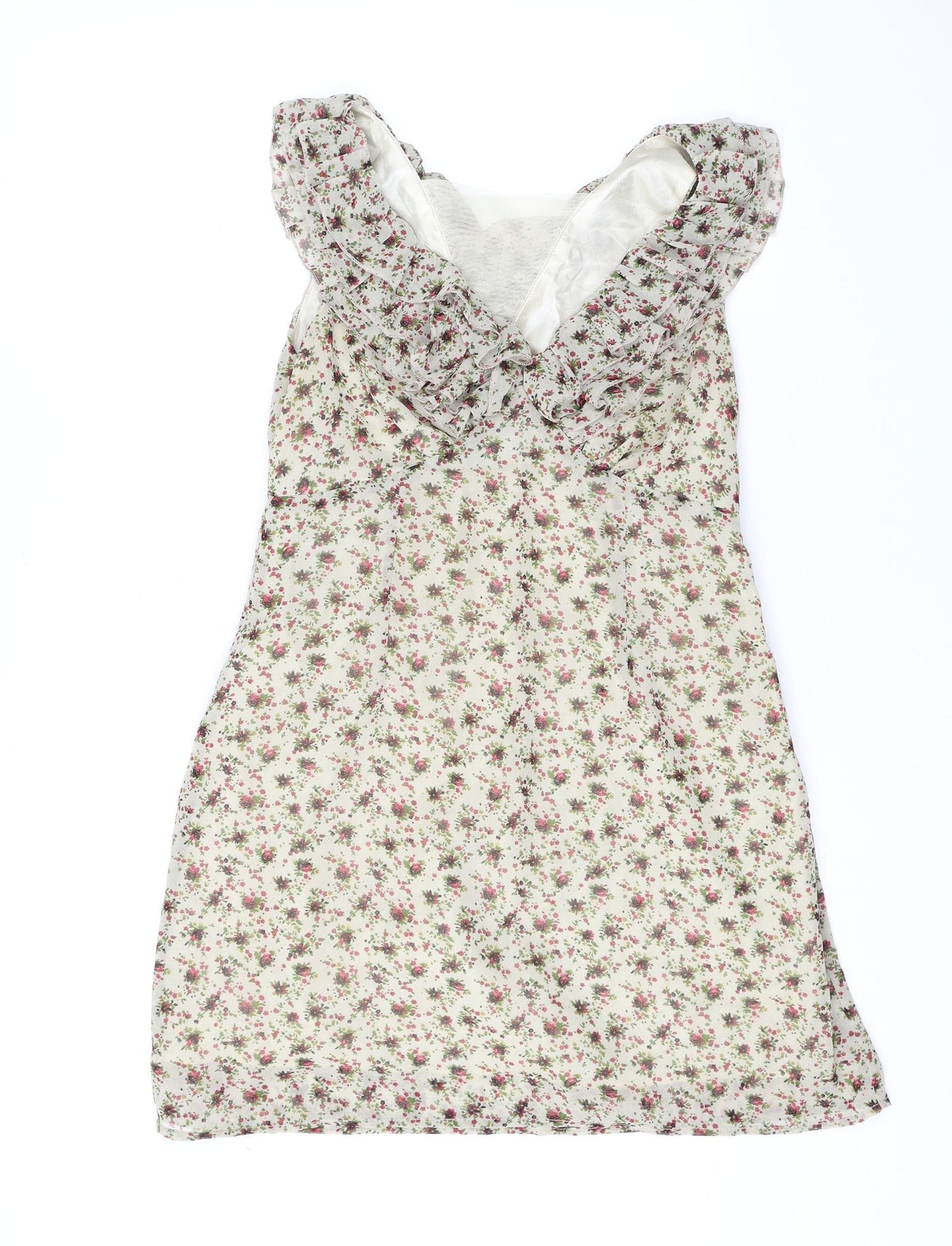 Madam Rage Womens Beige Floral Polyester Mini Size 12 V-Neck Zip