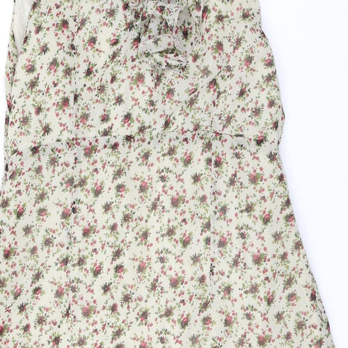 Madam Rage Womens Beige Floral Polyester Mini Size 12 V-Neck Zip