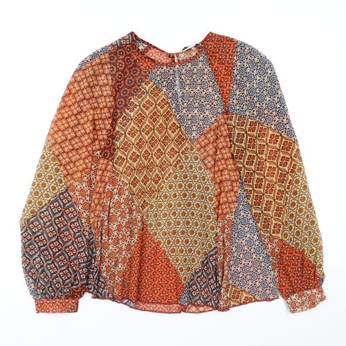 Warehouse Womens Orange Geometric Polyester Basic Blouse Size 6 Roll Neck