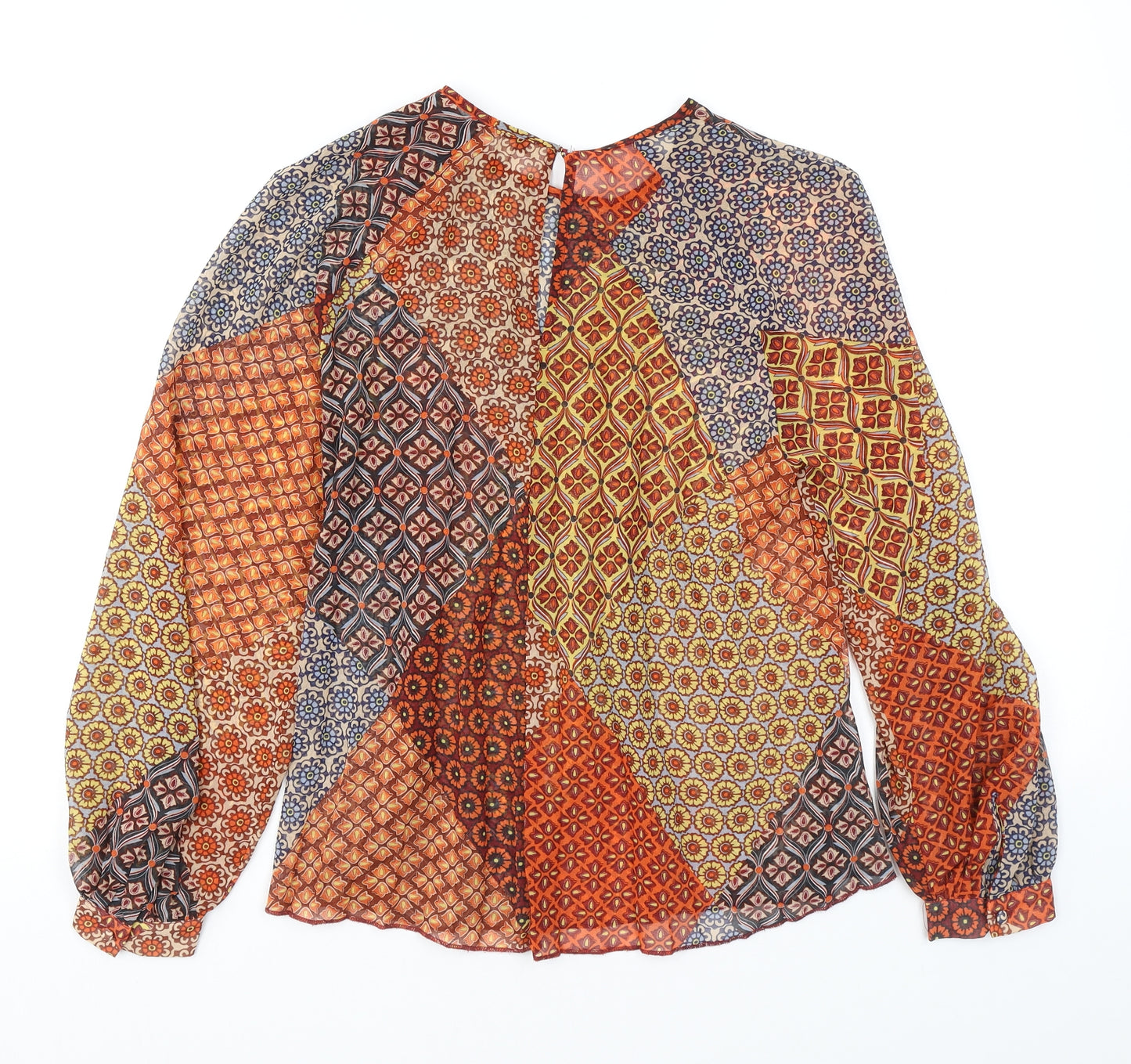 Warehouse Womens Orange Geometric Polyester Basic Blouse Size 6 Roll Neck