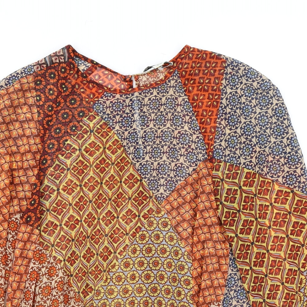 Warehouse Womens Orange Geometric Polyester Basic Blouse Size 6 Roll Neck
