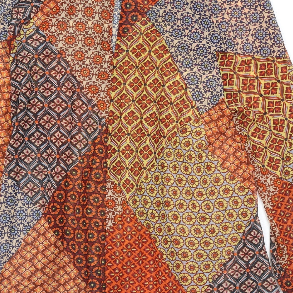 Warehouse Womens Orange Geometric Polyester Basic Blouse Size 6 Roll Neck