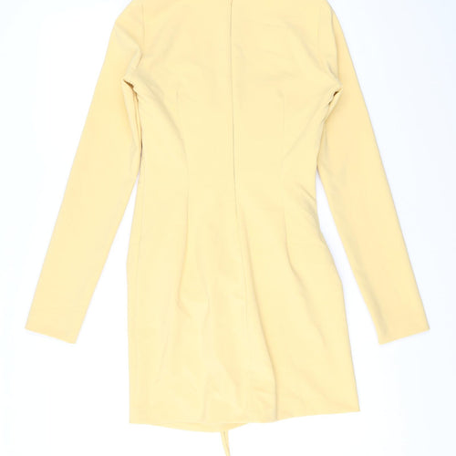 Zara Womens Yellow Polyester Mini Size S V-Neck Zip - Keyhole Neck