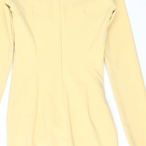 Zara Womens Yellow Polyester Mini Size S V-Neck Zip - Keyhole Neck