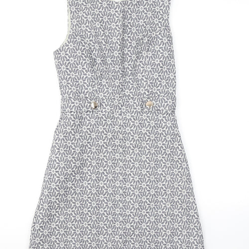 Miss Selfridge Womens Grey Floral Polyester A-Line Size 8 Round Neck Zip