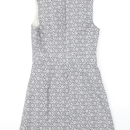 Miss Selfridge Womens Grey Floral Polyester A-Line Size 8 Round Neck Zip