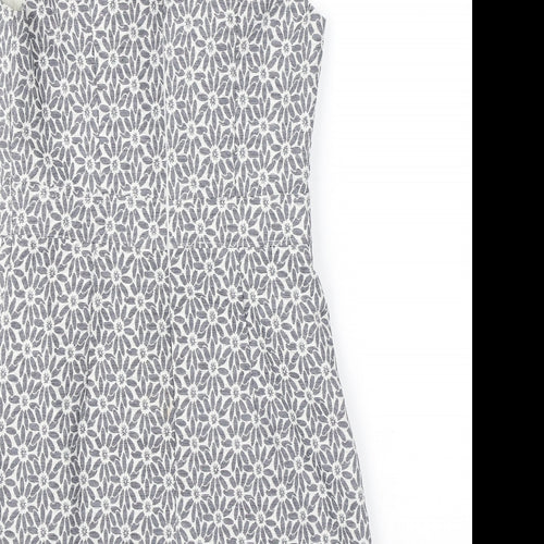 Miss Selfridge Womens Grey Floral Polyester A-Line Size 8 Round Neck Zip