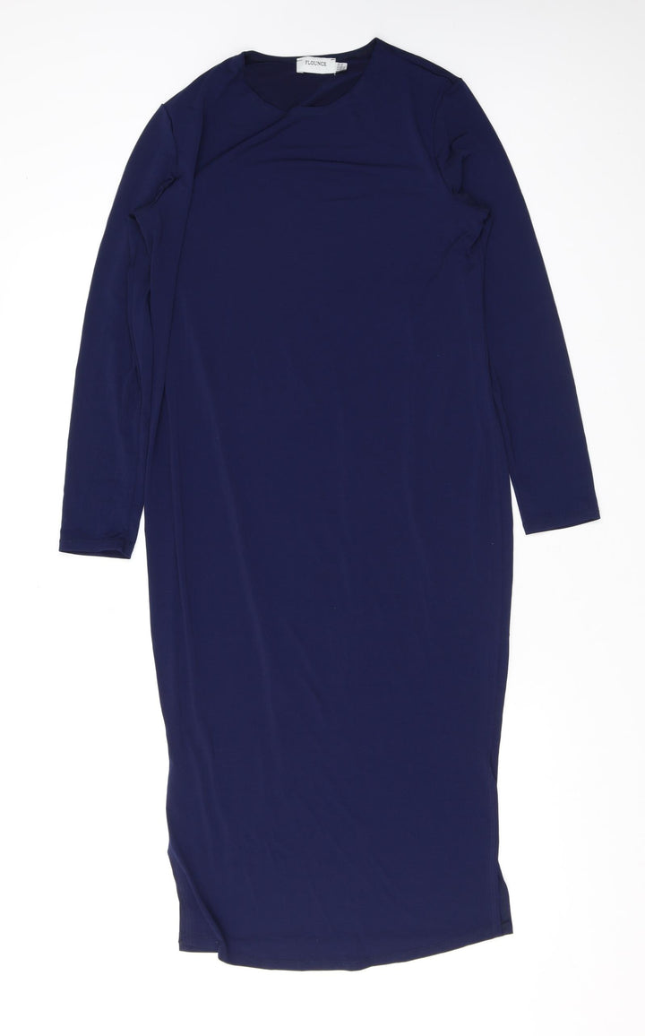 Flounce Womens Blue Viscose A-Line Size 14 Round Neck Pullover
