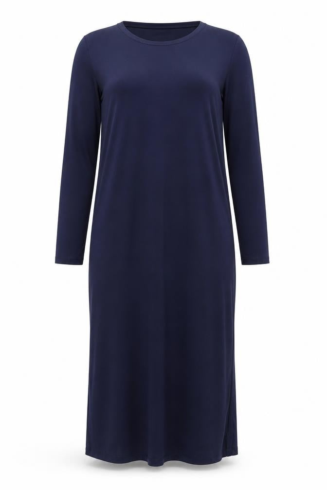 Front view of Flounce women’s blue viscose a-line, size UK 14, round neck pullover