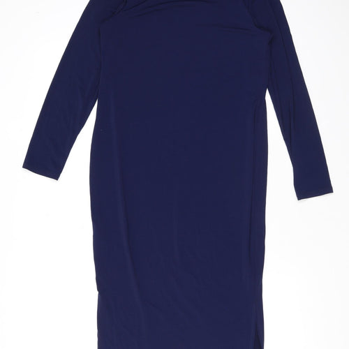 Flounce Womens Blue Viscose A-Line Size 14 Round Neck Pullover