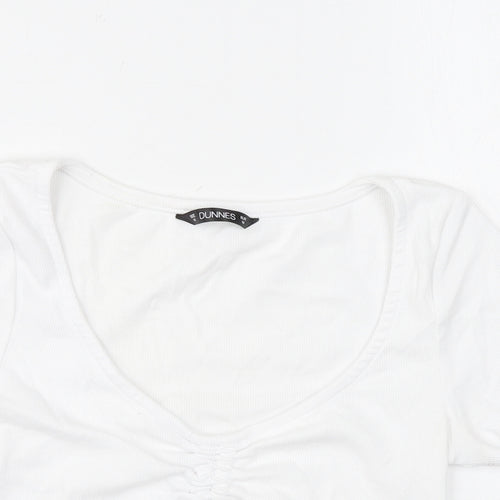 Dunnes Stores Womens White Cotton Cropped T-Shirt Size M V-Neck - Ruched