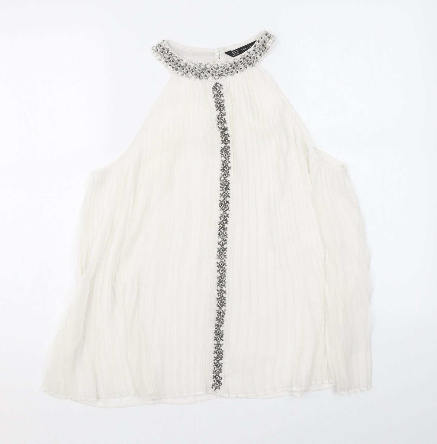 Zara Womens White Polyester Basic Tank Size M Halter - Beading
