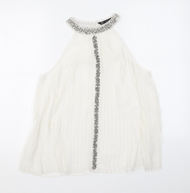 Zara Womens White Polyester Basic Tank Size M Halter - Beading