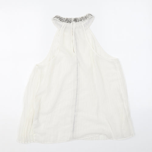 Zara Womens White Polyester Basic Tank Size M Halter - Beading
