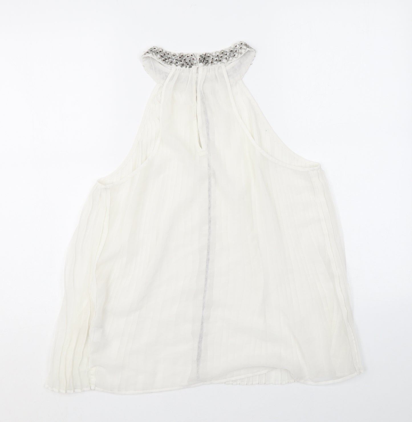 Zara Womens White Polyester Basic Tank Size M Halter - Beading