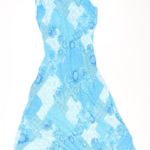 Marks and Spencer Womens Blue Geometric Viscose A-Line Size 16 V-Neck Pullover