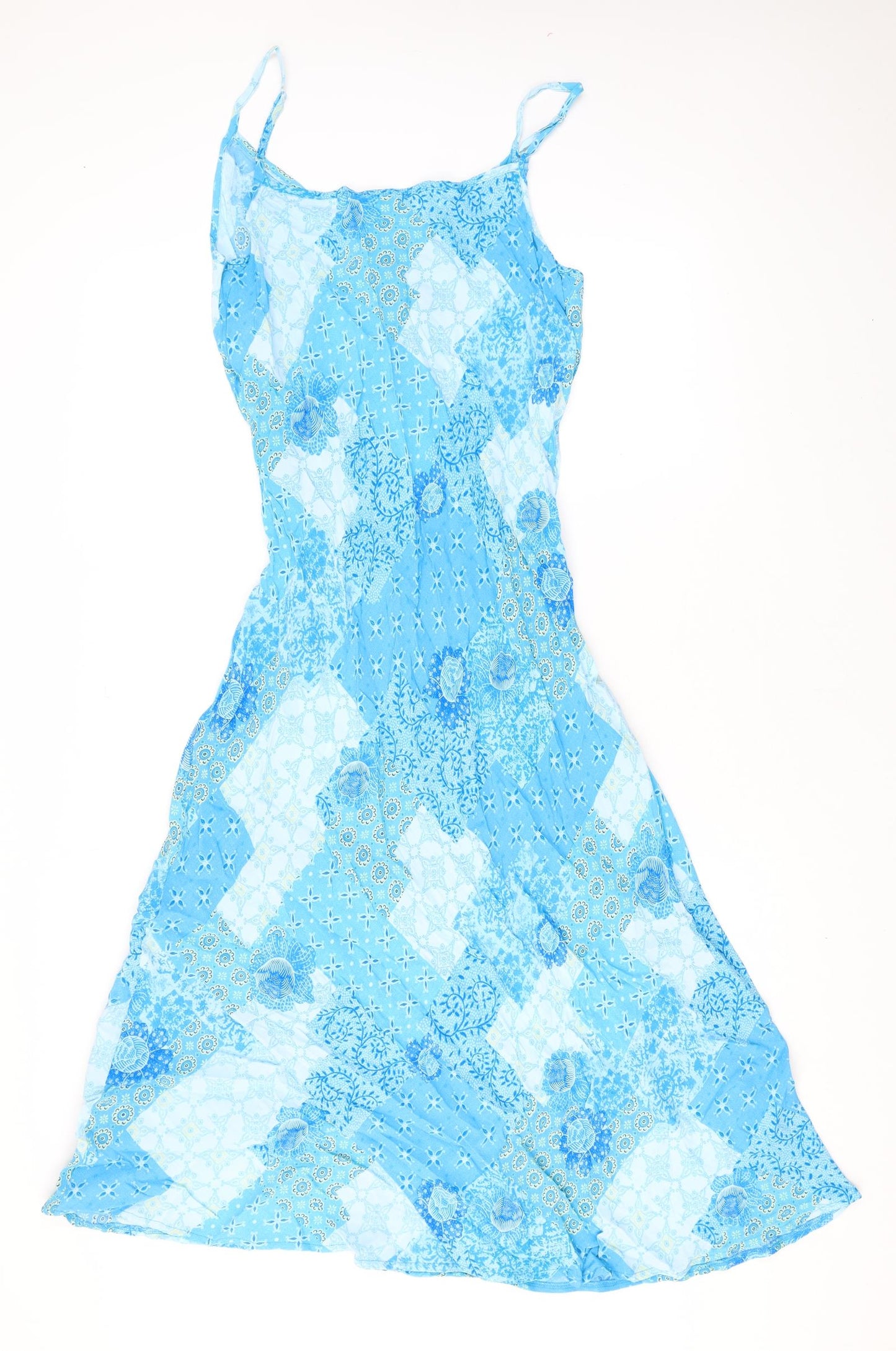 Marks and Spencer Womens Blue Geometric Viscose A-Line Size 16 V-Neck Pullover