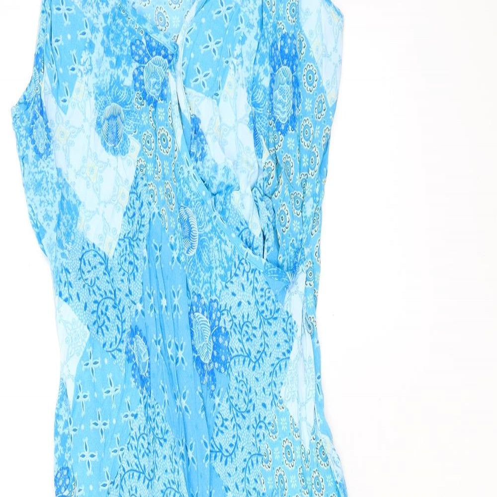 Marks and Spencer Womens Blue Geometric Viscose A-Line Size 16 V-Neck Pullover