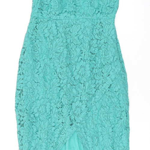 ASOS Womens Green Floral Polyester Pencil Dress Size 10 One Shoulder Zip