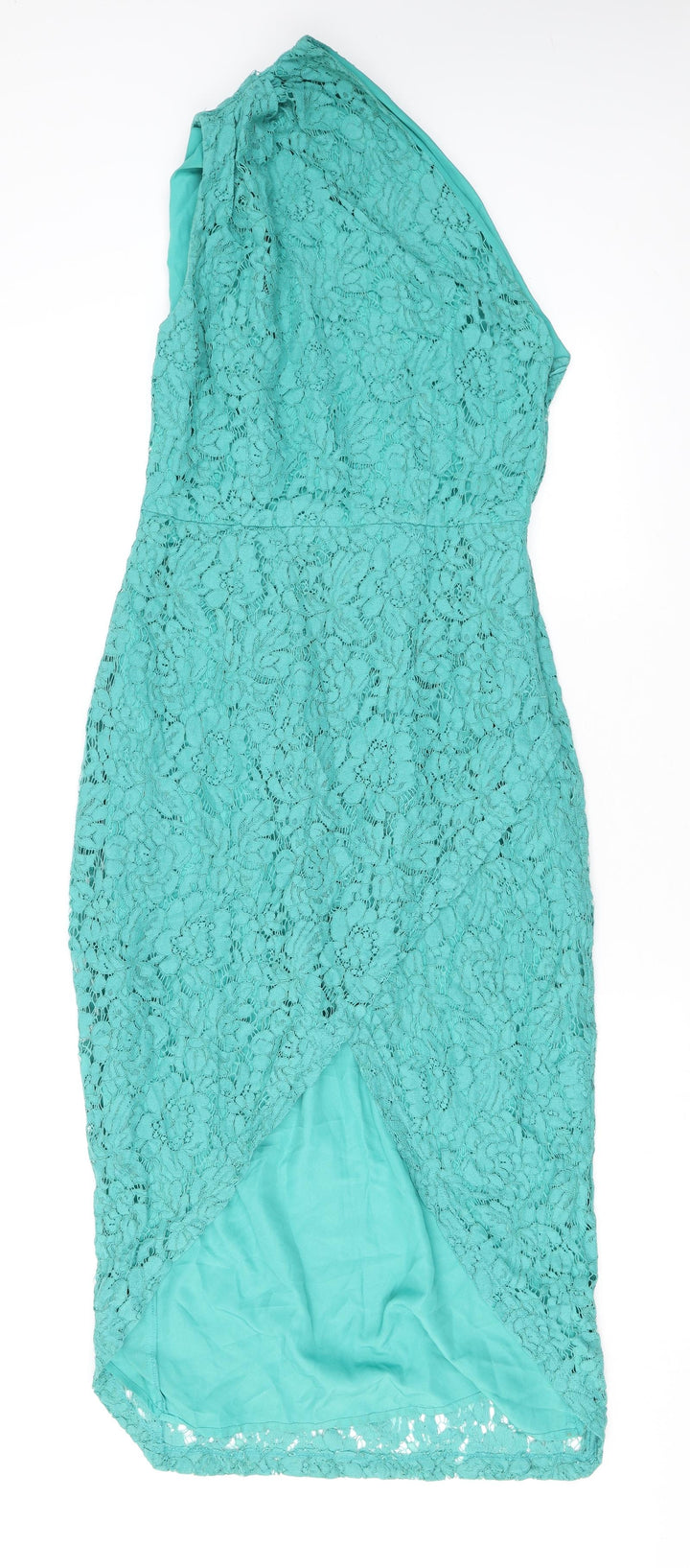 ASOS Womens Green Floral Polyester Pencil Dress Size 10 One Shoulder Zip