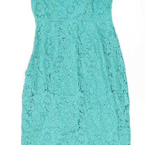 ASOS Womens Green Floral Polyester Pencil Dress Size 10 One Shoulder Zip
