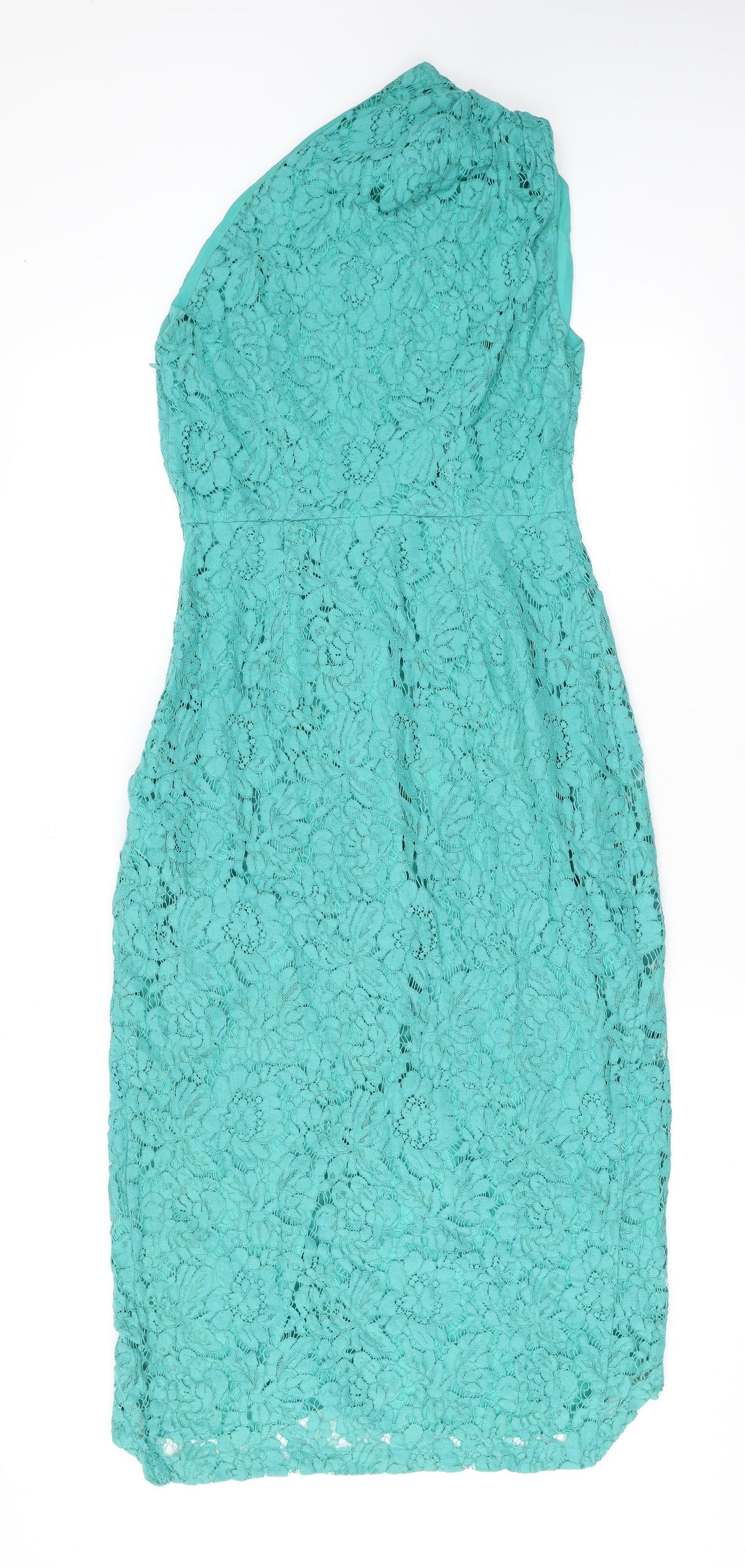 ASOS Womens Green Floral Polyester Pencil Dress Size 10 One Shoulder Zip