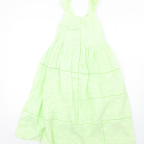 Marks and Spencer Girls Green Cotton A-Line Size 8-9 Years Square Neck Pullover