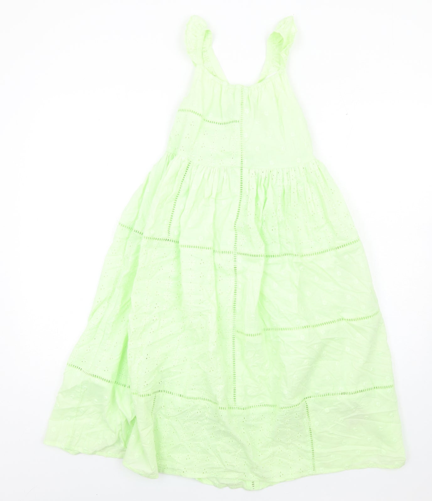 Marks and Spencer Girls Green Cotton A-Line Size 8-9 Years Square Neck Pullover