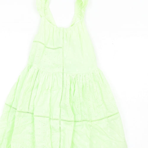 Marks and Spencer Girls Green Cotton A-Line Size 8-9 Years Square Neck Pullover