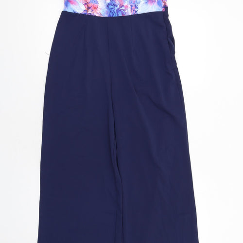 Paper Dolls Womens Blue Floral Polyester Jumpsuit One-Piece Size 12 L33 in Zip