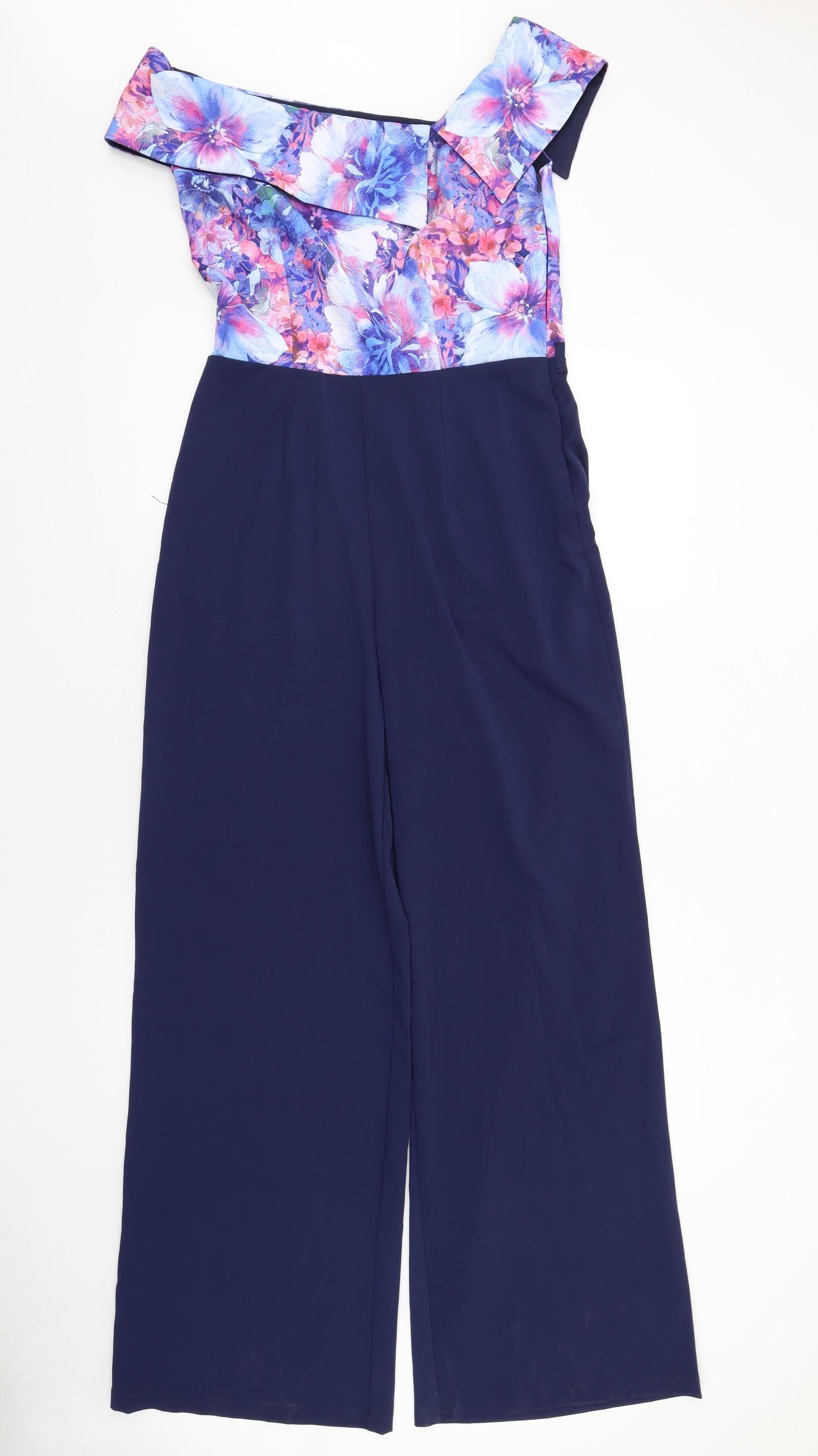 Paper Dolls Womens Blue Floral Polyester Jumpsuit One-Piece Size 12 L33 in Zip