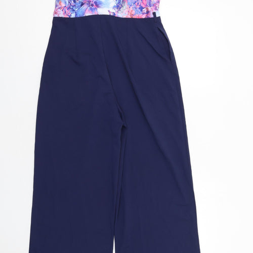 Paper Dolls Womens Blue Floral Polyester Jumpsuit One-Piece Size 12 L33 in Zip