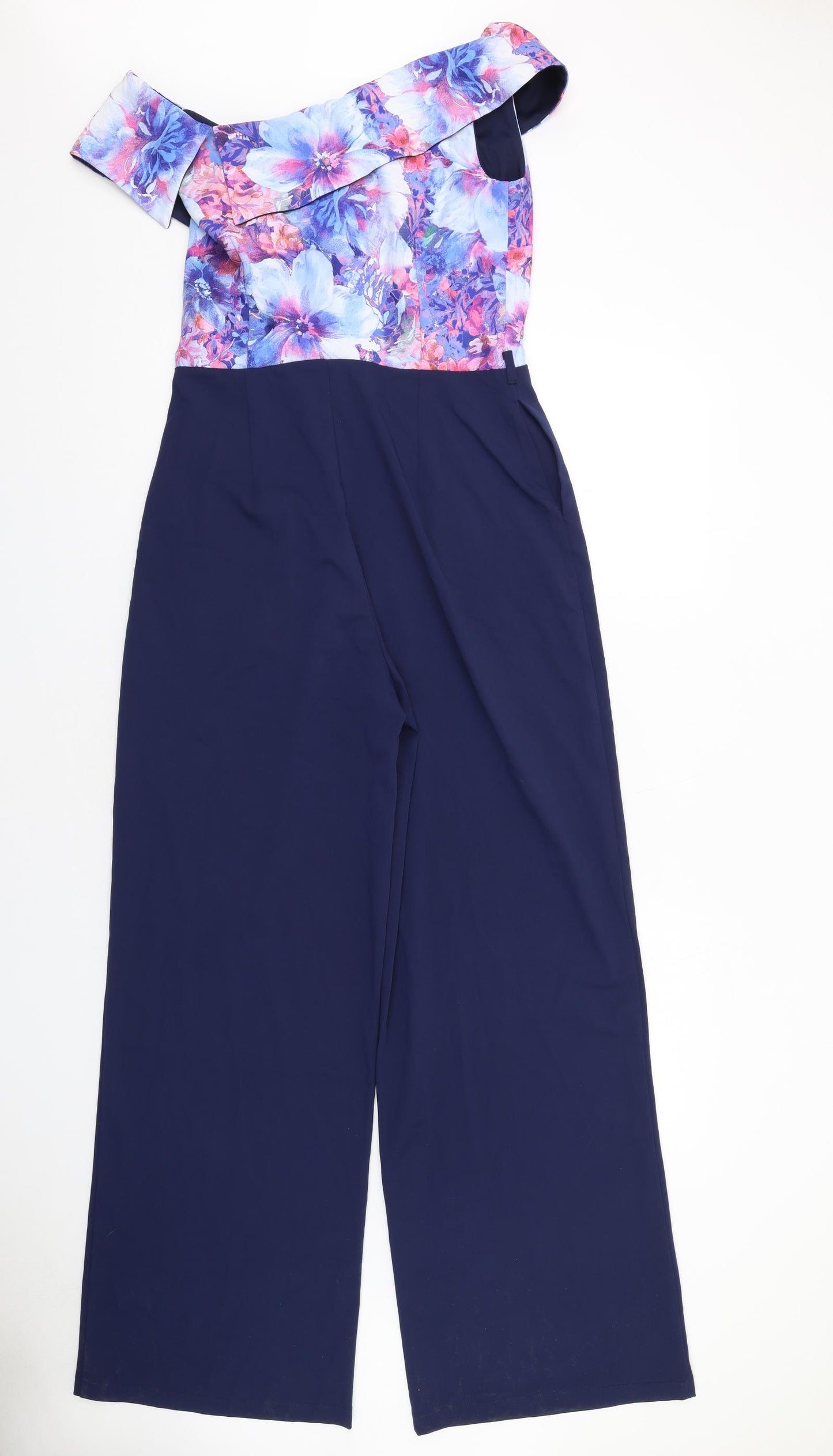 Paper Dolls Womens Blue Floral Polyester Jumpsuit One-Piece Size 12 L33 in Zip