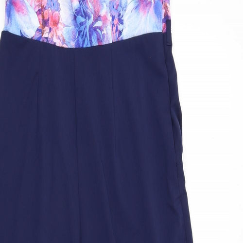 Paper Dolls Womens Blue Floral Polyester Jumpsuit One-Piece Size 12 L33 in Zip