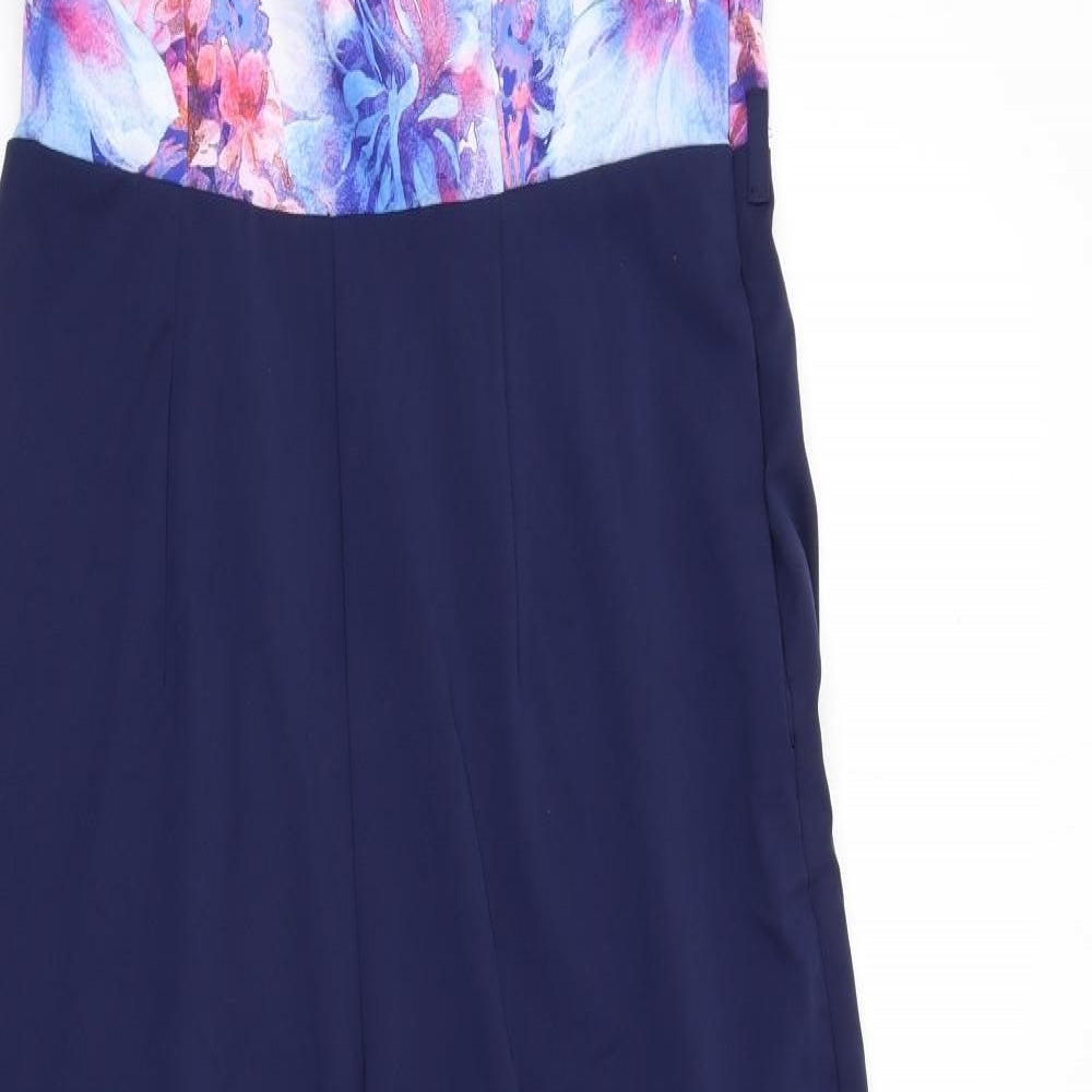 Paper Dolls Womens Blue Floral Polyester Jumpsuit One-Piece Size 12 L33 in Zip