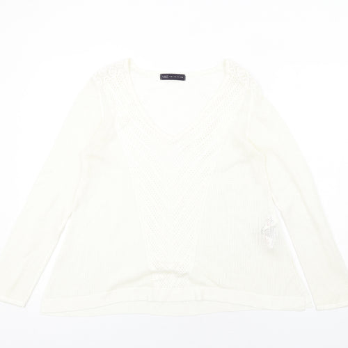 Marks and Spencer Womens Ivory V-Neck Viscose Pullover Jumper Size 12