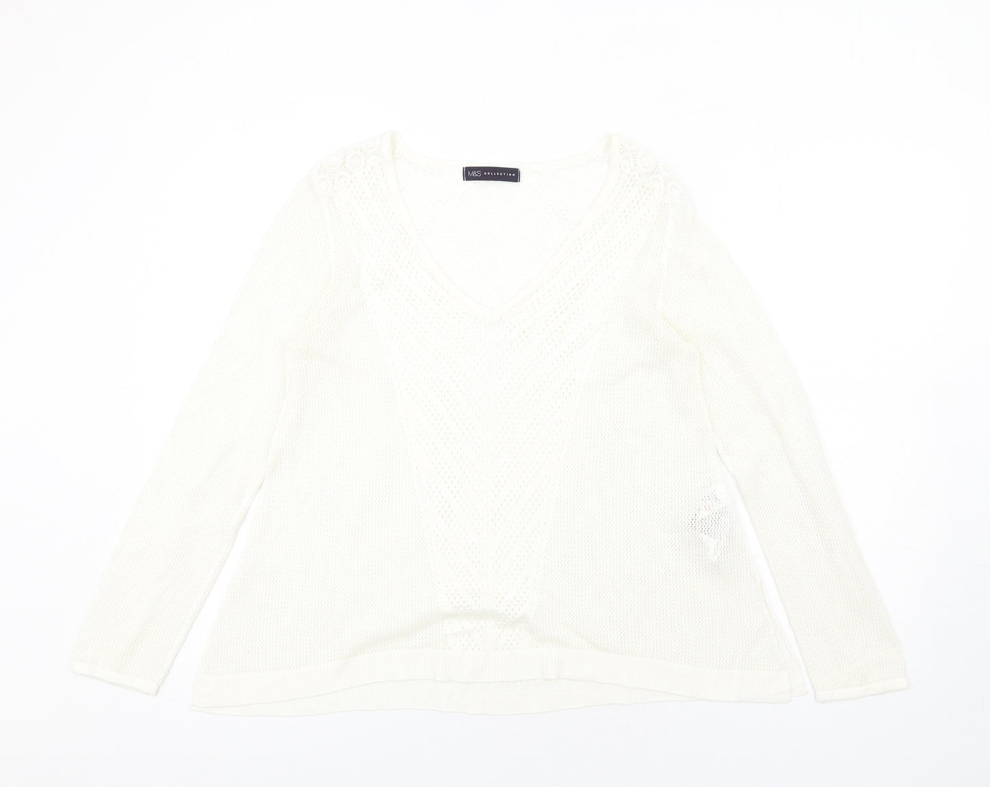Marks and Spencer Womens Ivory V-Neck Viscose Pullover Jumper Size 12