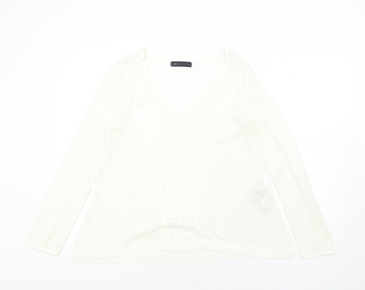 Marks and Spencer Womens Ivory V-Neck Viscose Pullover Jumper Size 12