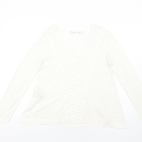 Marks and Spencer Womens Ivory V-Neck Viscose Pullover Jumper Size 12