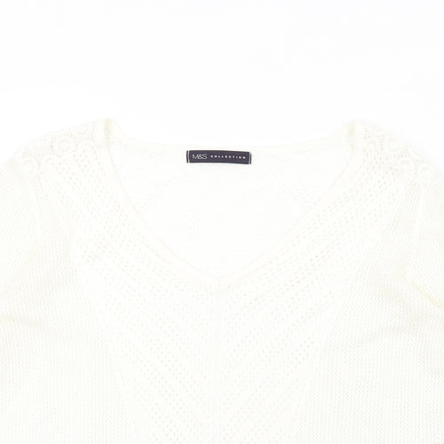 Marks and Spencer Womens Ivory V-Neck Viscose Pullover Jumper Size 12