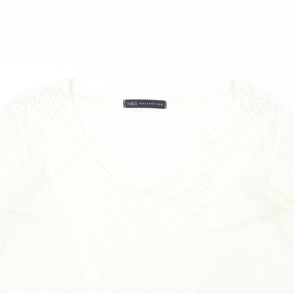 Marks and Spencer Womens Ivory V-Neck Viscose Pullover Jumper Size 12