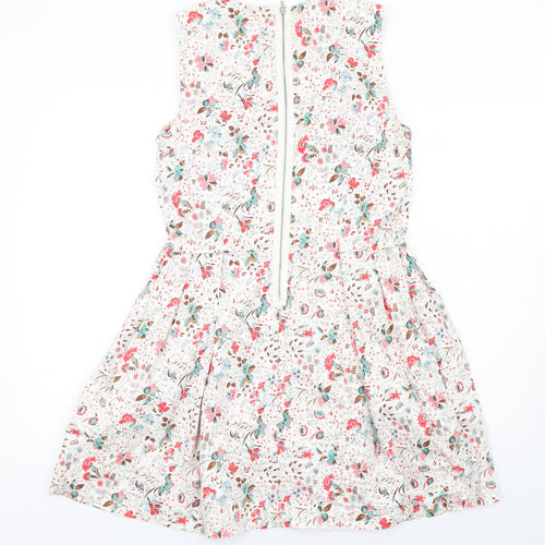 Gap Womens Ivory Floral Cotton Fit & Flare Size 10 Round Neck Zip