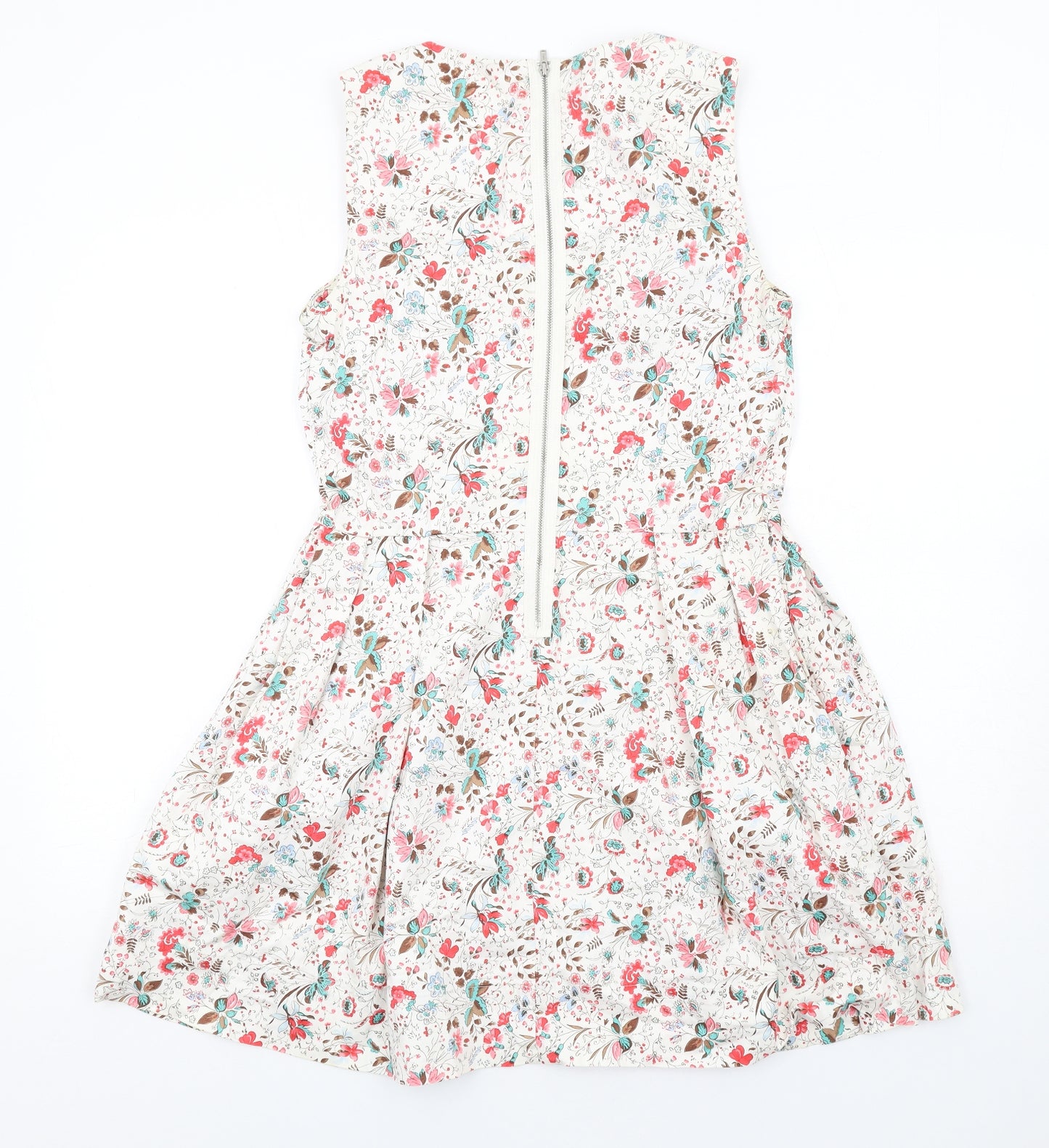 Gap Womens Ivory Floral Cotton Fit & Flare Size 10 Round Neck Zip