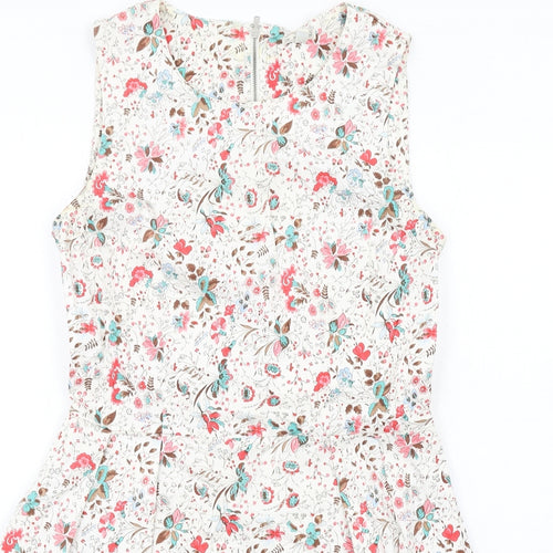 Gap Womens Ivory Floral Cotton Fit & Flare Size 10 Round Neck Zip
