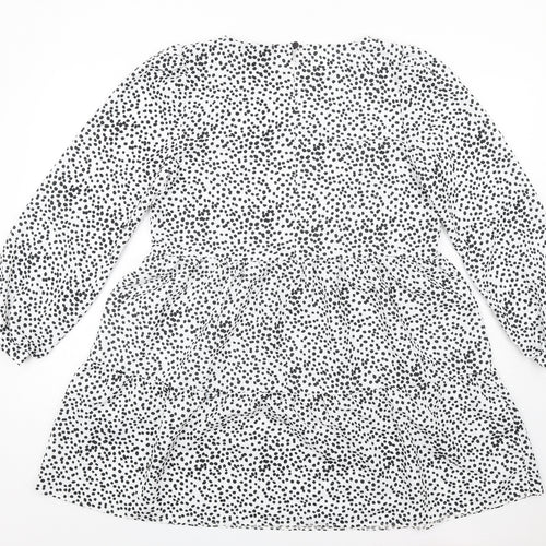 Lipsy Womens White Polka Dot Polyester A-Line Size 12 Round Neck Button