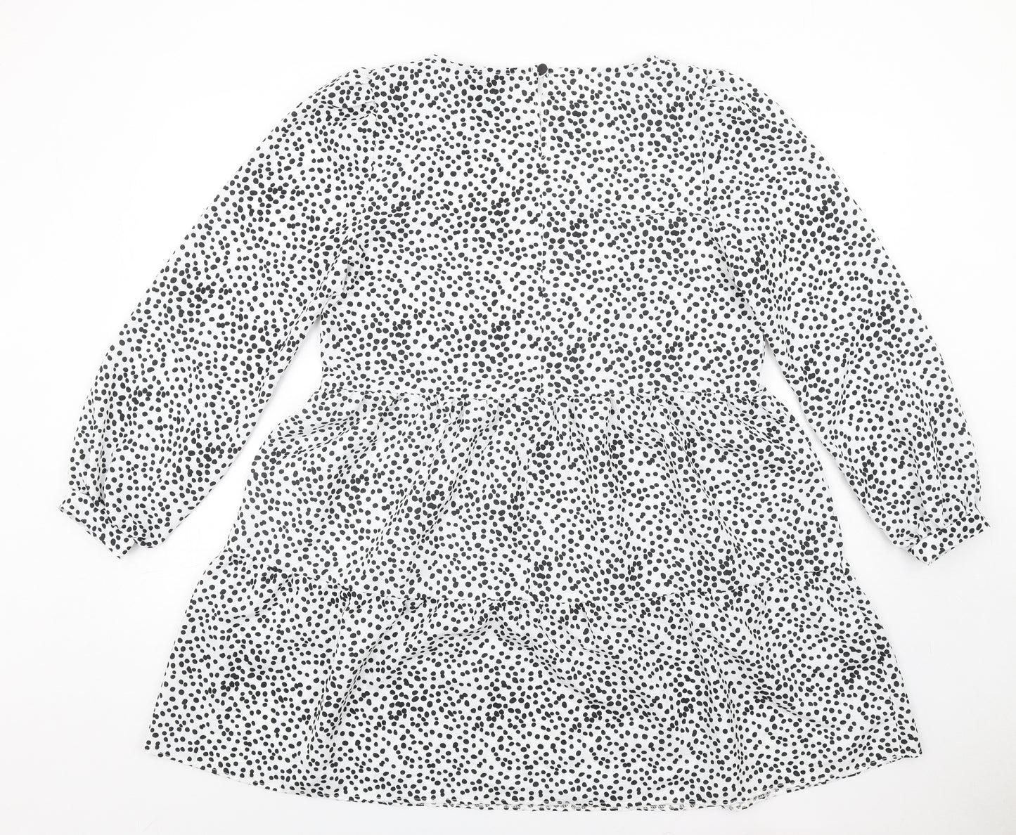 Lipsy Womens White Polka Dot Polyester A-Line Size 12 Round Neck Button