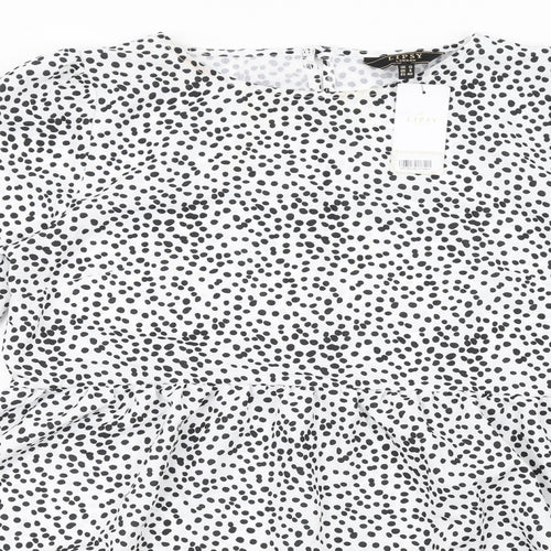 Lipsy Womens White Polka Dot Polyester A-Line Size 12 Round Neck Button