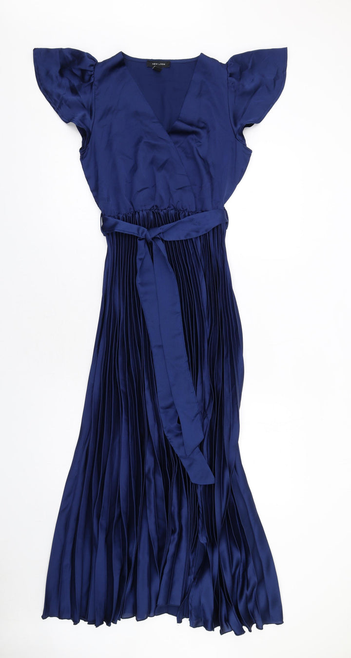 New Look Womens Blue Polyester A-Line Size 6 V-Neck Pullover - Pleated